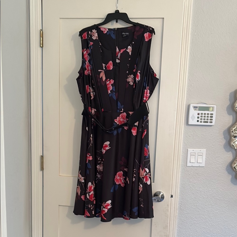 City Chic Pink and Black Fit and Flare Midi Dress